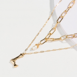 European and american style 26-letter multi-layer necklace female personality natural pearl beads all-match pendant popular lattice chain accessories