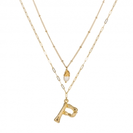 Aliexpress hot selling new 26 english alphabet pendant jewelry natural freshwater pearl multilayer necklace
