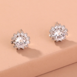 European and american new hot-selling earrings temperament micro-set diamond square flower-shaped diamond earrings female fashion temperament zircon jewelry