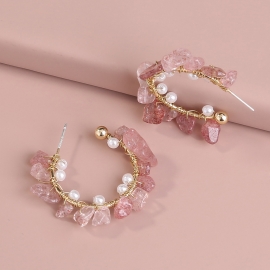 Popular new jewelry sweet girly earrings irregular crushed stone temperament earrings simple c-shaped pearl earrings