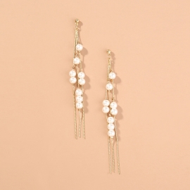 European and american trendy style long temperament pearl earrings autumn and winter cool wind fashion integrated tassel earrings