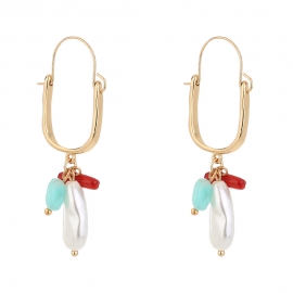 European and american new hot-selling u-shaped earrings simple retro clan style pearl earrings earrings natural stone accessories earrings