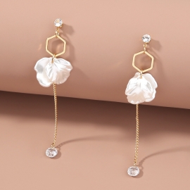 European and american ins explosive jewelry imitation pearl white leaves simple temperament long pearl tassel earring earrings female