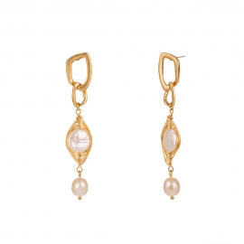 European and american hot new product long earrings, golden geometric earrings, natural freshwater pearl earrings wholesale in stock