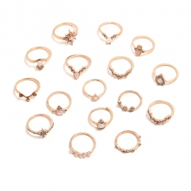 European and american cross-border new joint ring hot sale retro exaggerated geometric serpentine combination 16-piece set ring