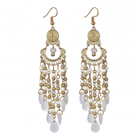 Foreign trade exclusively for retro ethnic style earrings, long tassel rice bead earrings, bohemian exaggerated temperament earrings