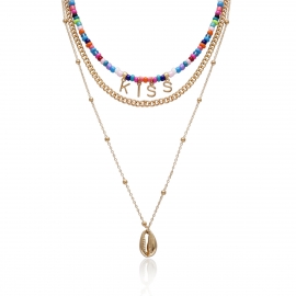 European and american cross-border jewelry, individual ethnic style chain necklace, letter color beaded shell pendant multi-layer necklace
