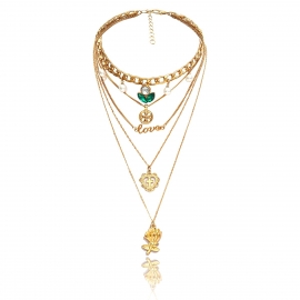 European and american cross-border jewelry, personalized street shooting, cross pearl sweater chain, simple geometric multi-layer pendant necklace