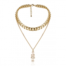 European and american cross-border jewelry, personality, blue eyes, exaggerated necklace, women, simple skeleton painting, oil pendant, multilayer necklace