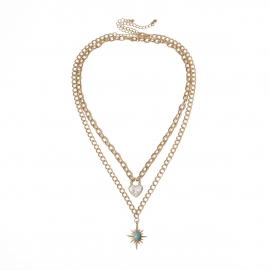 European and american cross-border new fashion diamond heart-shaped lock multi-layer necklace women turquoise retro all-match collar chain