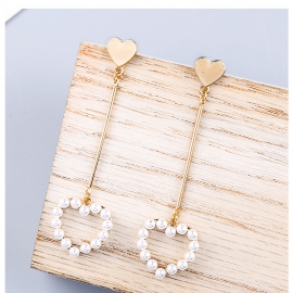 S925 silver needle korean version ins style alloy ring earrings fashion simple heart-shaped pearl earrings