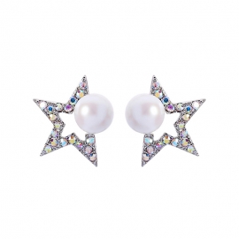 S925 silver needle cute star pearl diamond earrings female korean girl earrings 2020 new trend