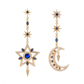 Elegant zircon star and moon asymmetrical earrings temperament korean fashion trendy cold wind earrings earrings