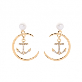 Creative design earrings temperament diamond anchor earrings korean fashion pearl geometric c-shaped earrings