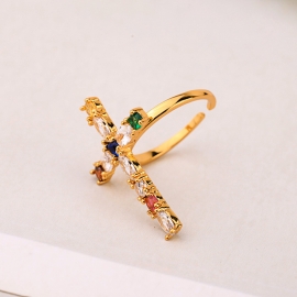 Niche design cross zircon ring female temperament korean ins style fashion trendy open ring
