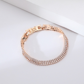 Amazon hot-selling jewelry european and american style luxury bracelet three-row diamond copper k gold-plated zircon bracelet manufacturer wholesale