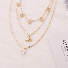 Trendy all-match style ladies love elephant imitation pearl pendant multilayer necklace