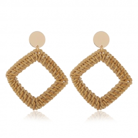 Ethnic style retro geometric vine hand-woven earrings european and american cross-border beach style exaggerated rattan earrings