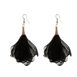 Autumn and winter new temperament european and american earrings multi-layer lace mesh cloth art petals long flower earrings