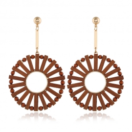 European and american cross-border new product ethnic style exaggerated wood braided earrings amazon hot sale alloy geometric creative earrings