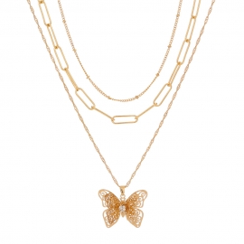 European and american cross-border hot-selling trend butterfly accessories pendant multi-layer necklace simple temperament lattice chain clavicle chain