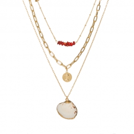 European and american accessories fashion coral stone clavicle chain golden coin natural shell pendant multi-layer necklace female