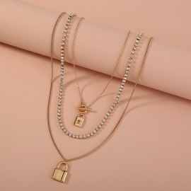 European and american foreign trade new product hot selling trend geometric lock-shaped pendant creative design can be split and stacked multi-layer necklace