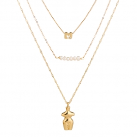 A sense of nature small gold man pendant multi-layer necklace 26 letter m water wave chain stacking all-match pearl necklace