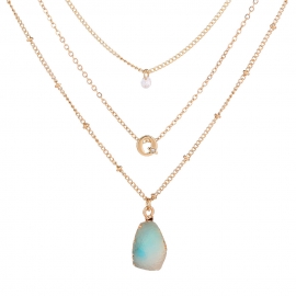 European and american hot-selling jewelry features imitation natural stone inlaid polygonal pendant simple design multi-layered necklace