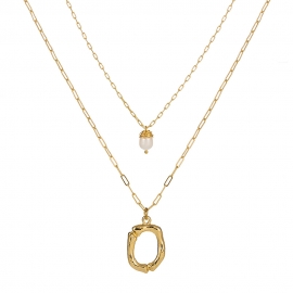 European and american fashion hot-selling 26 double-layer necklace with english letters, hand-woven natural freshwater pearl pendant jewelry