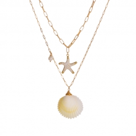 European and american new beach shell multi-layer necklace fashion metal starfish natural pearl pendant ocean wind accessories female