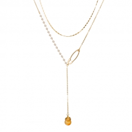 New personality multi-layer necklace women fashion pin pearl clavicle chain natural orange water drop accessories