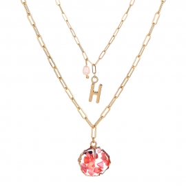 Amazon aliexpress new red resin multilayer pendant necklace natural freshwater pearl letter h necklace ins