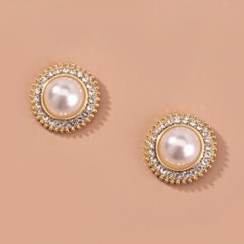 European and american foreign trade new style hot-selling earrings womens simple temperament round pearl diamond trend classic earrings earrings