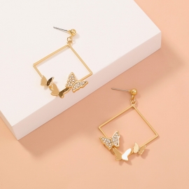 European and american cross-border hot-selling jewelry geometric fashion diamond-studded three-dimensional butterfly temperament wild earrings female factory direct sales