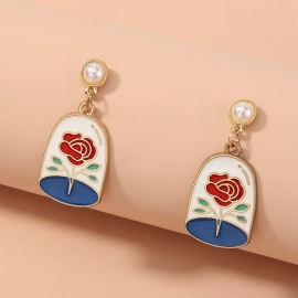 European and american foreign trade new product, retro rose flower pearl alloy metal temperament elegant flower earring earring female