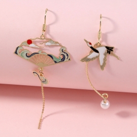 South koreas dongdaemun net red hot jewelry earrings ins temperament color dripping oil crane long earrings