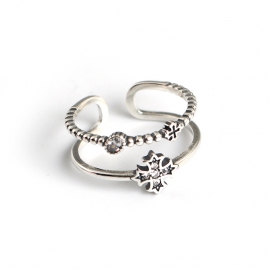 Cross flower thai silver distressed diamond s925 sterling silver open ring ring