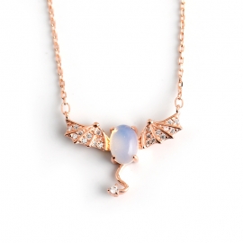 Moonstone bat necklace with diamond zircon s925 sterling silver necklace