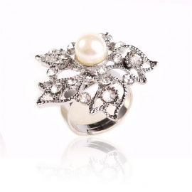 Summer new retro fashion pearl peach blossom ring opening adjustable female ring