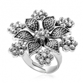 Simple retro alloy full diamond ring european and american fashion hexagonal flower opening adjustable ring