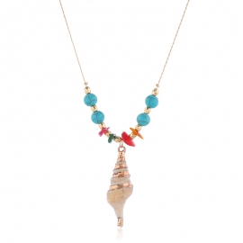 Retro creative beach style metal alloy conch necklace single layer pendant necklace