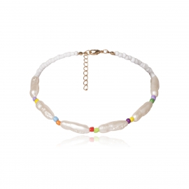 European and american cross-border jewelry, color contrast rice beads, creative necklace, personality, special-shaped temperament, geometric pearl necklace