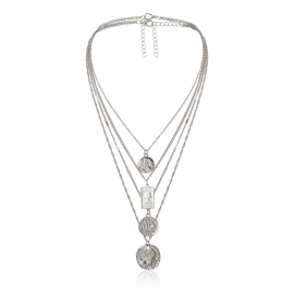 European and american cross-border jewelry, personality abstract character embossed tag necklace, fashion retro ladies multi-layer necklace