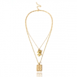 European and american cross-border jewelry, personalized wild rose necklace for women, simple multi-layer three-dimensional creative flower pendant necklace