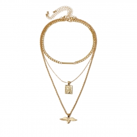 European and american cross-border jewelry simple ins trend multi-layer necklace wings multi-layer suit ladies necklace