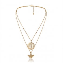 European and american cross-border jewelry retro portrait embossed pendant necklace female creative little angel tassel double necklace