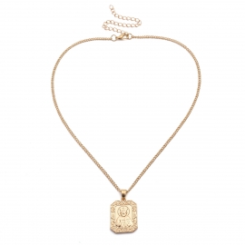 European and american cross-border jewelry retro simple portrait geometric square brand item decoration personalized handmade embossed necklace sweater chain