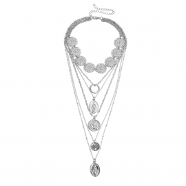 European and american cross-border jewelry retro geometric ring pendant necklace female exaggerated portrait punk multilayer embossed necklace