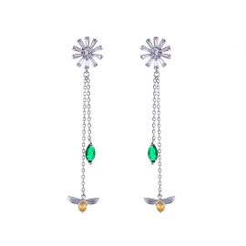 925 silver needle long flower zircon inlaid diamond insect earrings earrings female japanese and korean fashion temperament earrings